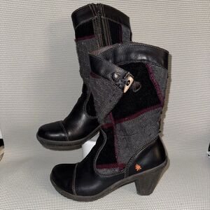 The Art Company 100% Leather Gray Wool Designer Heels Boots Shoes Size 9 (40)